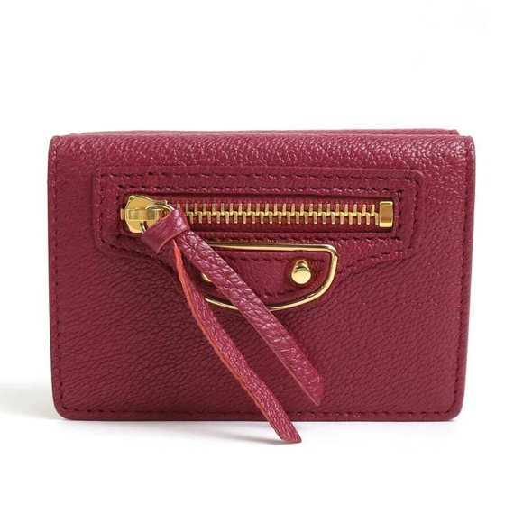 Auth BALENCIAGA Trifold Wallet Bordeaux Leather - h29872f - Picture 1 of 14